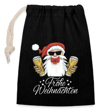 Frohe Weihnachten Weihnachtsmann mit Bier - Verschließbarer Geschenkbeutel aus Baumwolle (14x20cm) - Schwarz - Vorne