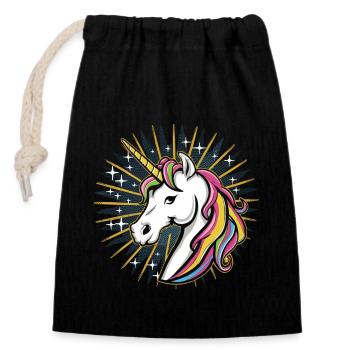 Pop Art Magic : Licorne dans le ciel nocturne - Sac cadeau en coton avec cordon (14 x 20 cm) - noir - Devant