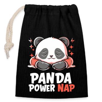 Panda Power Nap - Verschließbarer Geschenkbeutel aus Baumwolle (14x20cm) - Schwarz - Vorne