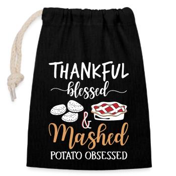 Thankful Potato: Lustiger Thanksgiving Truthahn - Verschließbarer Geschenkbeutel aus Baumwolle (14x20cm) - Schwarz - Vorne