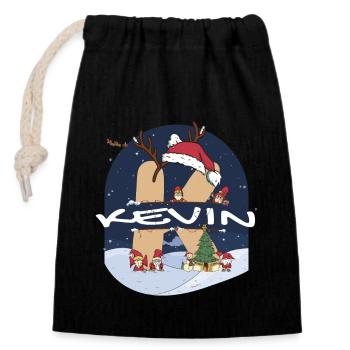Génial Kevin Nom w chapeau de Père Noël dans le thème de Noël - Sac cadeau en coton avec cordon (14 x 20 cm) - noir - Devant