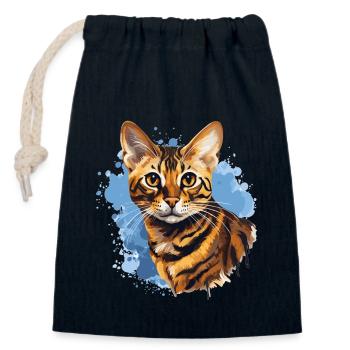 Bengal Cat - Closable cotton gift bag (14x20cm) - navy - Front