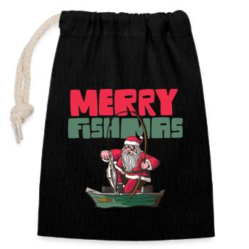 Merry Fishmas Drôle Père Noël Pêche Noël - Sac cadeau en coton avec cordon (14 x 20 cm) - noir - Devant