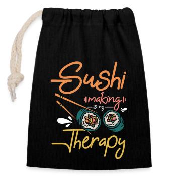 Sushi making is my therapy - Verschließbarer Geschenkbeutel aus Baumwolle (14x20cm) - Schwarz - Vorne