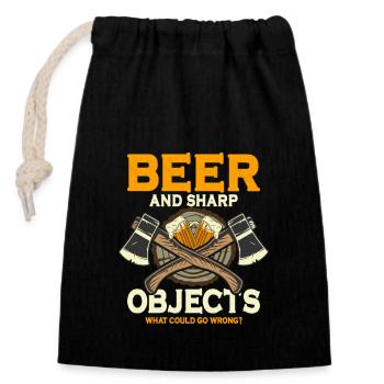 Beer And Sharp Objects Hatchet Ax Axe Throwing - Verschließbarer Geschenkbeutel aus Baumwolle (14x20cm) - Schwarz - Vorne