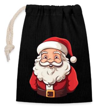 Herziger kleiner Weihnachtsmann mit Bart und Mütze - Verschließbarer Geschenkbeutel aus Baumwolle (14x20cm) - Schwarz - Vorne