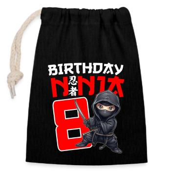 Kids Birthday Ninja Shirt - 8 Year Old Ninja Birth - Closable cotton gift bag (14x20cm) - black - Front