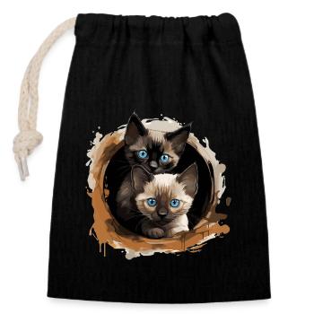 Siamese Cat Siamkatze - Verschließbarer Geschenkbeutel aus Baumwolle (14x20cm) - Schwarz - Vorne
