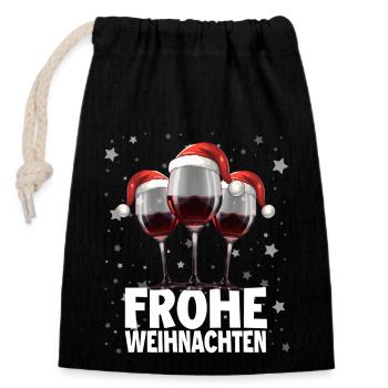 Frohe Weihnachten - Verschließbarer Geschenkbeutel aus Baumwolle (14x20cm) - Schwarz - Vorne