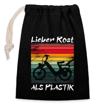 Lieber Rost als Plastik Vinatge - Verschließbarer Geschenkbeutel aus Baumwolle (14x20cm) - Schwarz - Vorne