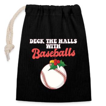 Deck The Halls With Baseball Player Catcher - Closable cotton gift bag (14x20cm) - black - Front