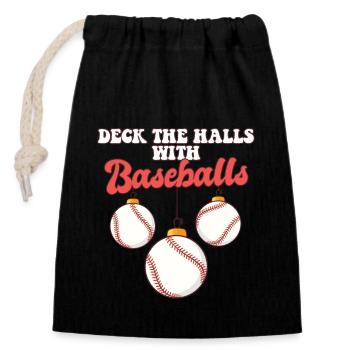 Baseball Player Catcher Christmas Balls Deck The - Closable cotton gift bag (14x20cm) - black - Front