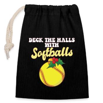 Deck The Halls With Softball Player Catcher - Closable cotton gift bag (14x20cm) - black - Front