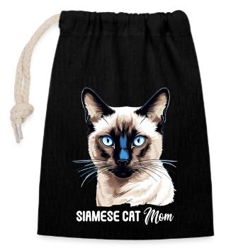 Siamese Cat Siamkatze - Verschließbarer Geschenkbeutel aus Baumwolle (14x20cm) - Schwarz - Vorne