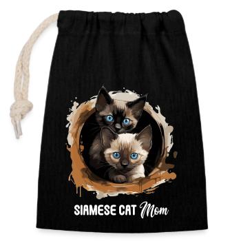 Siamese Cat Siamkatze - Verschließbarer Geschenkbeutel aus Baumwolle (14x20cm) - Schwarz - Vorne