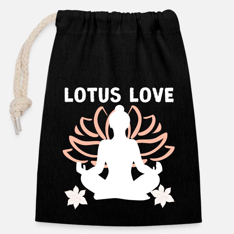 Amour du lotus | L’élégance et l’affection de la nature - Sac cadeau en coton avec cordon (14 x 20 cm) - noir