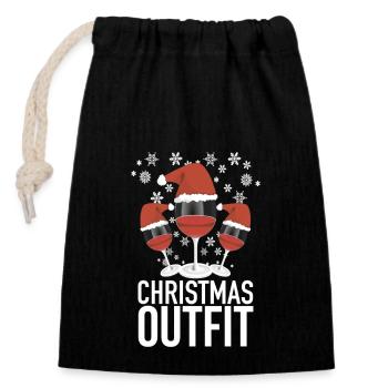Tenue de Noël - Sac cadeau en coton avec cordon (14 x 20 cm) - noir - Devant