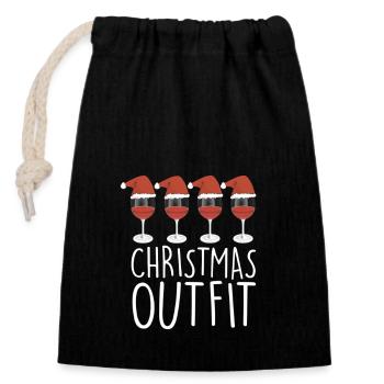 Tenue de Noël - Sac cadeau en coton avec cordon (14 x 20 cm) - noir - Devant