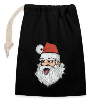 Père Noël - Sac cadeau en coton avec cordon (14 x 20 cm) - noir - Devant