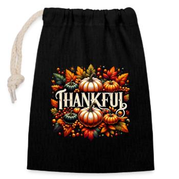 Thankful Fall - Thanksgiving Turkey Time Kinder - Verschließbarer Geschenkbeutel aus Baumwolle (14x20cm) - Schwarz - Vorne