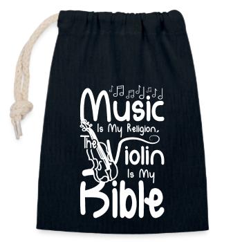 Music is my religion the violin in my bible - Closable cotton gift bag (14x20cm) - navy - Front