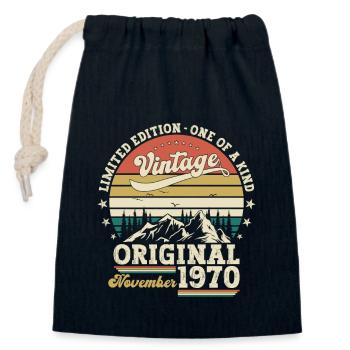 53e anniversaire Vintage Novembre Vintage des années 1970 - Sac cadeau en coton avec cordon (14 x 20 cm) - bleu marine - Devant