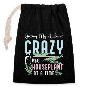 Houseplants Driving My Husband Crazy Botanical - Closable cotton gift bag (14x20cm) - black - Front
