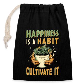 Houseplants Happiness Is A Habit Cultivate Florist - Closable cotton gift bag (14x20cm) - black - Front