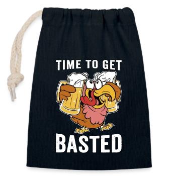 Time To Get Basted Funny Thanksgiving Turkey - Closable cotton gift bag (14x20cm) - navy - Front