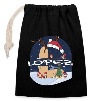 Génial nom de Lopez w chapeau de père Noël dans le thème de Noël - Sac cadeau en coton avec cordon (14 x 20 cm) - noir - Devant