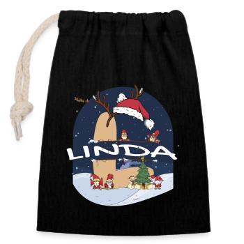 Génial Linda nom w chapeau de père Noël dans le thème de Noël - Sac cadeau en coton avec cordon (14 x 20 cm) - noir - Devant