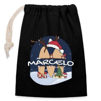 Génial Marcelo nom w chapeau de père Noël dans le thème de Noël - Sac cadeau en coton avec cordon (14 x 20 cm) - noir - Devant