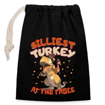 Thanksgiving T-Rex Silliest Turkey at the Table - Closable cotton gift bag (14x20cm) - black - Front