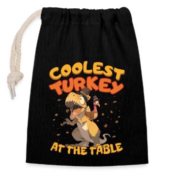 Thanksgiving T-Rex Coolest Turkey at the Table - Closable cotton gift bag (14x20cm) - black - Front