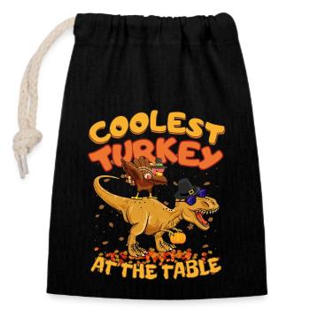 Thanksgiving T-Rex Coolest Turkey at the Table - Closable cotton gift bag (14x20cm) - black - Front