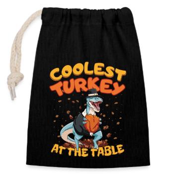 Thanksgiving T-Rex Coolest Turkey at the Table - Closable cotton gift bag (14x20cm) - black - Front