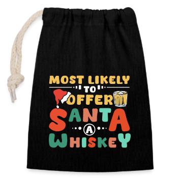 Le plus susceptible d’offrir un whisky au Père Noël - Sac cadeau en coton avec cordon (14 x 20 cm) - noir - Devant