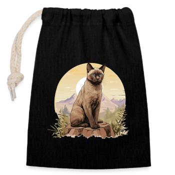 Burmese Cat Burma Katze - Verschließbarer Geschenkbeutel aus Baumwolle (14x20cm) - Schwarz - Vorne