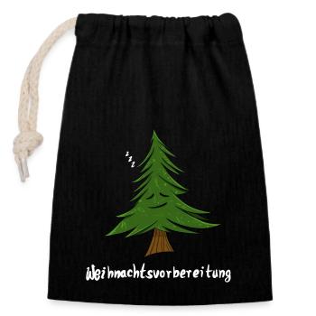 Schlafender Tannenbaum - Verschließbarer Geschenkbeutel aus Baumwolle (14x20cm) - Schwarz - Vorne