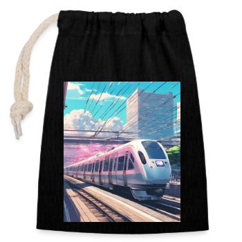 Train Japan - Closable cotton gift bag (14x20cm) - black - Front
