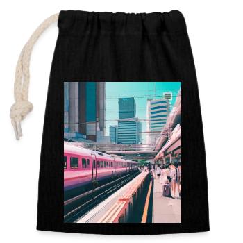 Tokyo Station - Closable cotton gift bag (14x20cm) - black - Front