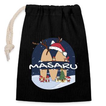 Impressionnant nom Masaru w chapeau de père Noël dans le thème de Noël - Sac cadeau en coton avec cordon (14 x 20 cm) - noir - Devant