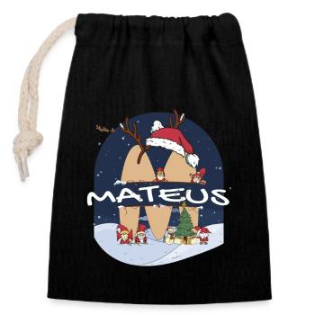 Génial Mateus nom w chapeau de père Noël dans le thème de Noël - Sac cadeau en coton avec cordon (14 x 20 cm) - noir - Devant