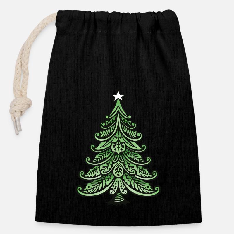 Weihnachtsbaum Weihnachten - Verschließbarer Geschenkbeutel aus Baumwolle (14x20cm) - Schwarz