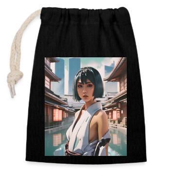 Japan - Closable cotton gift bag (14x20cm) - black - Front