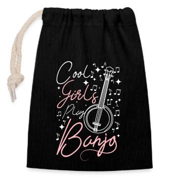 Cool girls play banjo - Closable cotton gift bag (14x20cm) - black - Front