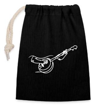For banjo player sketch Drawn art banjo player - Closable cotton gift bag (14x20cm) - black - Front