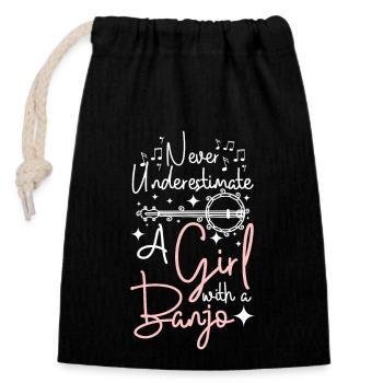 Never underestimate a girl with a banjo - Closable cotton gift bag (14x20cm) - black - Front