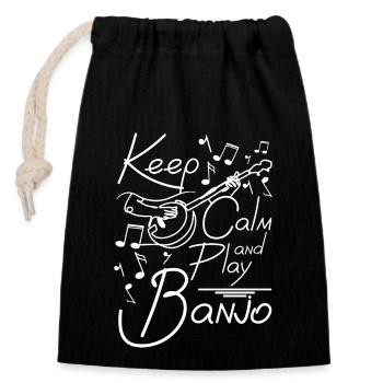 Keep calm and play banjo - Closable cotton gift bag (14x20cm) - black - Front
