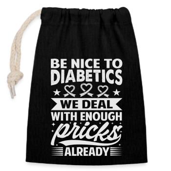 Zusammen Gegen Diabetes Spruch - Verschließbarer Geschenkbeutel aus Baumwolle (14x20cm) - Schwarz - Vorne